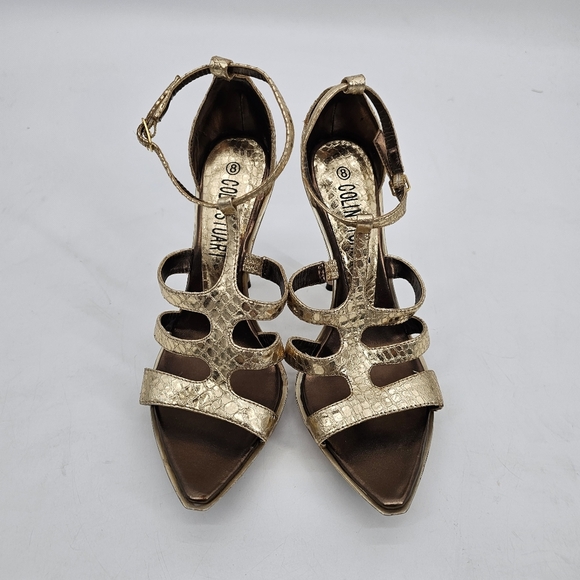 Colin Stuart Leather Gold Metallic Snip Toe Gladiator Heels Pumps Womens Size 8 - Picture 2 of 8